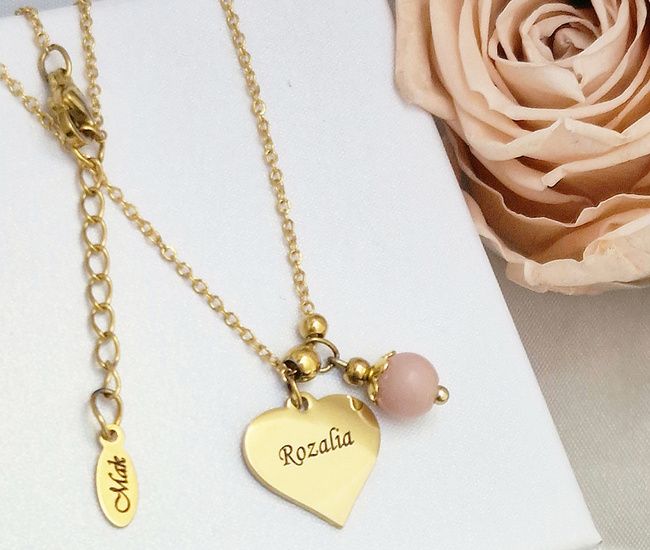 Naszyjnik dla mamy z grawerunkiem serce pozłacane stal  1794/8