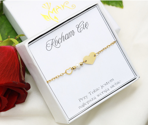 Zestaw Walentynkowy bransoletka z grawerem serce i perły 1898/4