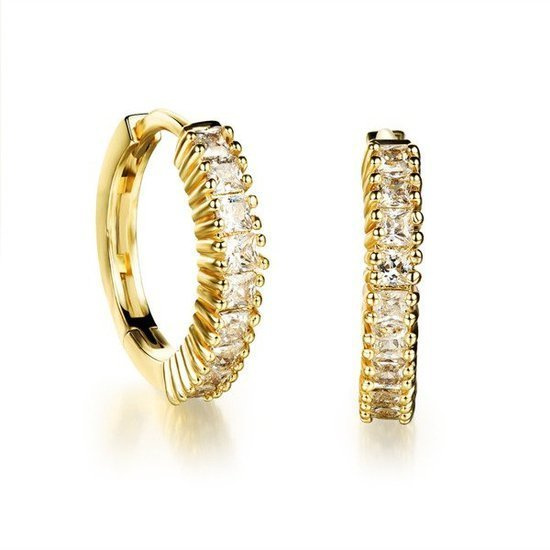 Kol 599/485 kolczyki kółeczka żółte złoto wysadzane cyrkoniami