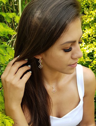 480/71 komplet srebrny romby z cyrkoniami fuksja