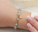 Bransoletka różaniec niebieska 1758/7, kamienie naturalne akwamaryn
