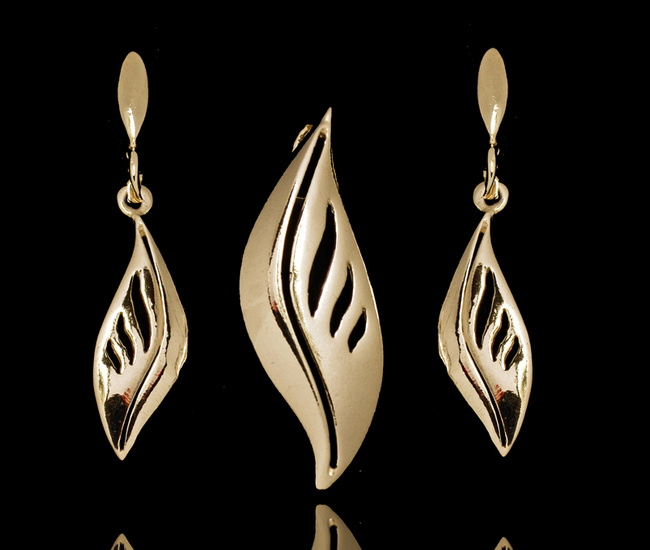 480/462 komplet srebrny 925 pozłacany ażurowe listki