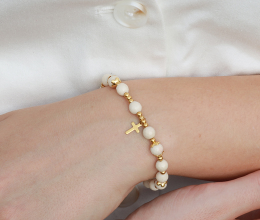 1671/13 bransoletka różaniec z kamieniem rzecznym