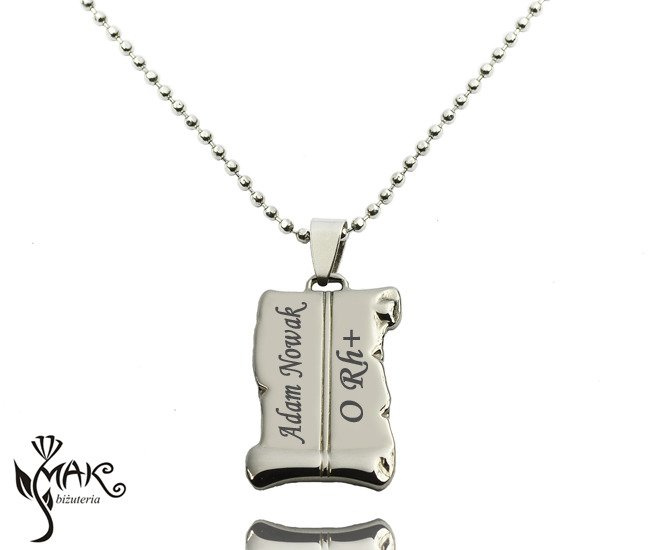 W788 NIEŚMIERTELNIK z łańcuszkiem grawer laserowy + pudełko
