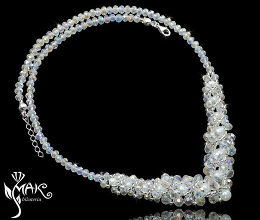 KPL434 KOMPLET PEREŁKI SZKLANE - KRYSZTAŁY - ŚLUB, biżuteria ślubna