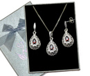 480/74  komplet srebrny łezki z cyrkoniami rubinowymi