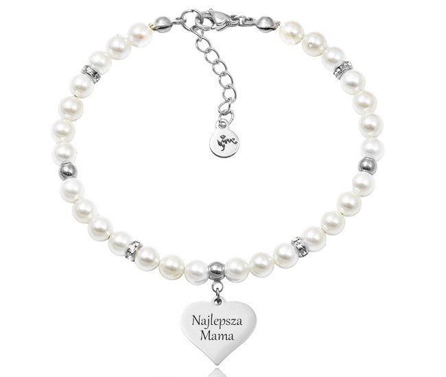 1746/11 Bransoletka z grawerem i perłami dla babci / mamy stal