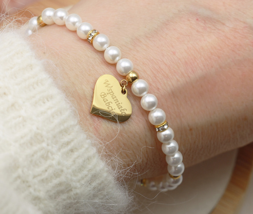 1746/11 Bransoletka z grawerem i perłami dla babci / mamy stal