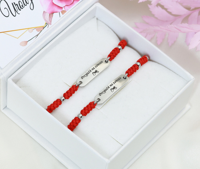 bransoletka dla przyjaciółki z grawerem na sznureczku stal 1638/7