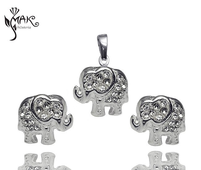 KPL539 KOMPLET SWAROVSKI SŁONIKI SREBRO P.925