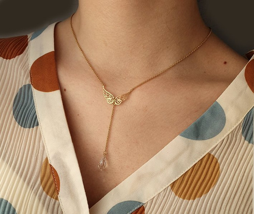 1131 naszyjnik złoty, srebrno 925 pozłacane skrzydełka sopel