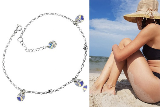 Br947 Bransoletka na stopę srebrna SWAROVSKI EL.