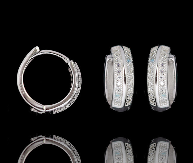 114/13 kolczyki rodowane srebro p925 z cyrkoniami