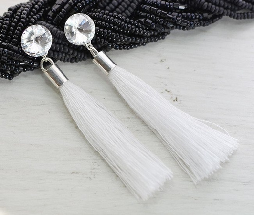 KOL779 kolczyki chwosty frędzle białe Swarovski Elements srebro 925