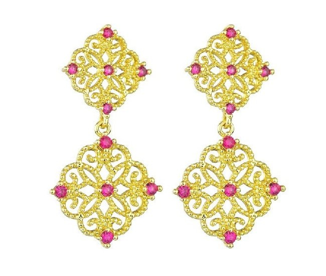 Kol599/913 KOLCZYKI pozałacane ażurowe romby fuksja