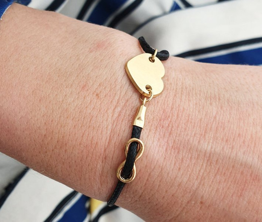 1121 bransoletka grawerowana ze złotym sercem, infinity nieskończoność