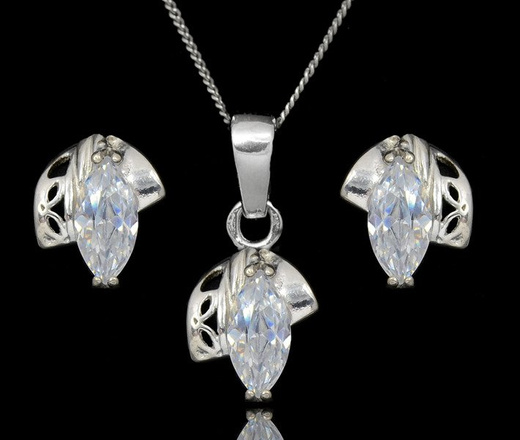 480/263 Kompet srebrny z okrągłą cyrkonią delikatny 925 listki ażurowe