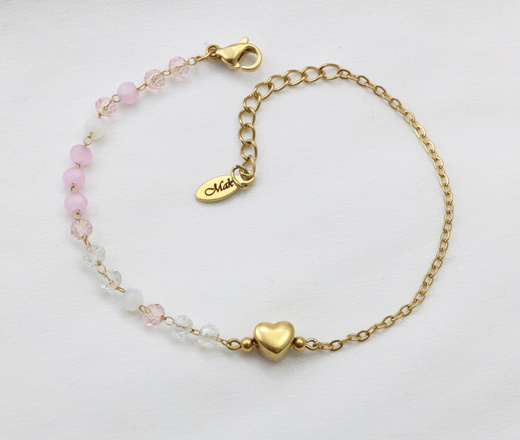 Złota bransoletka z grawerem z sercem i kryształkami 1898/7