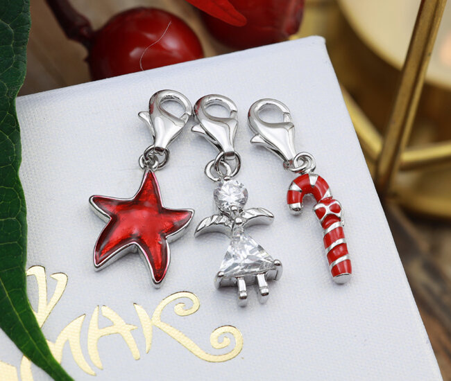 1596/1 srebro 925 komplet charms świąteczny laska gwiazda anioł