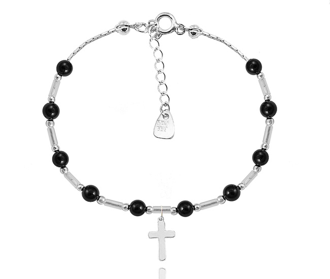 1631/9 bransoletka różaniec srebrna 925 z kamieniami naturalnymi