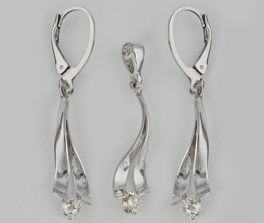 480/224 komplet srebrny podłużny z błyszczącymi cyrkoniami