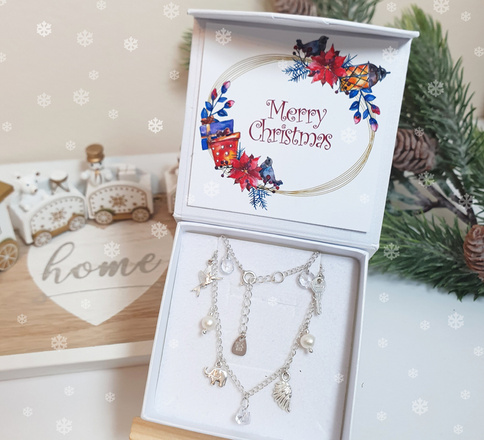 1588 bransoletka srebrna 925 z kryształkami zawieszkami i perłami