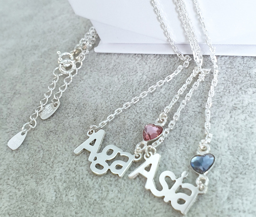 1470 naszyjnik z dowolnym imieniem serduszko Swarovski Elem. 100% SREBRO