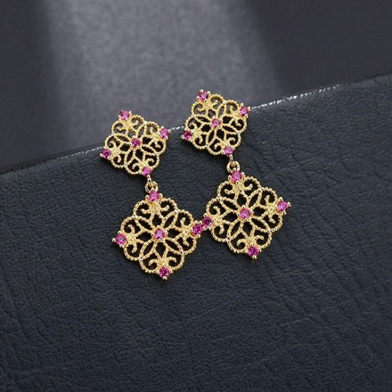 Kol599/941 KOLCZYKI pozłacane ażurowe romby cyrkonie crystal