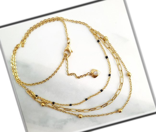 1232/4 naszyjnik złoty stalowy trójwarstwowy