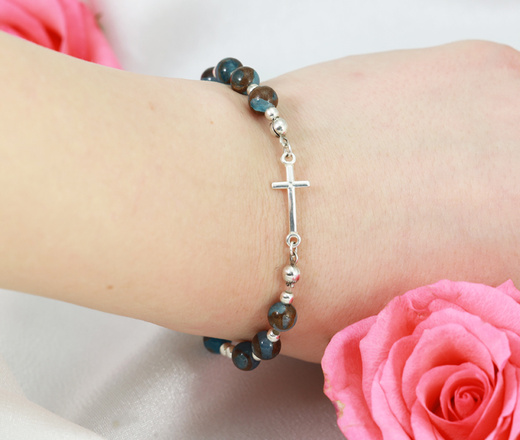 1627/9 bransoletka różaniec srebro 925 z jaspisu