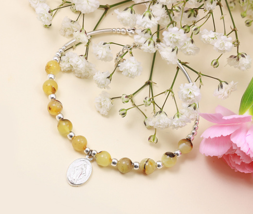 1571/5 bransoletka srebrna 925 różaniec z bursztynem