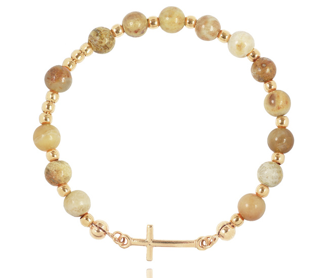 1627/3 bransoletka różaniec srebro 925 pozłacane z chryzantemy