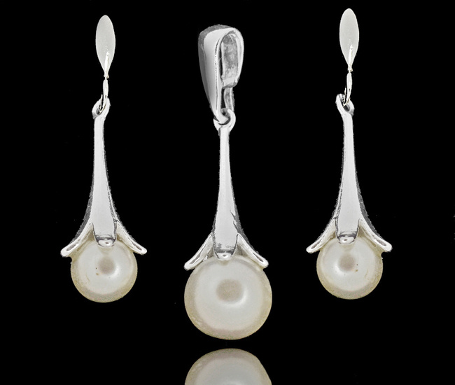 480/454 komplet srebrny 925 perełki długie