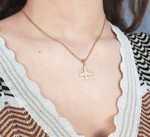 1265 naszyjnik srebro pozłacane 925 samolot z grawerem