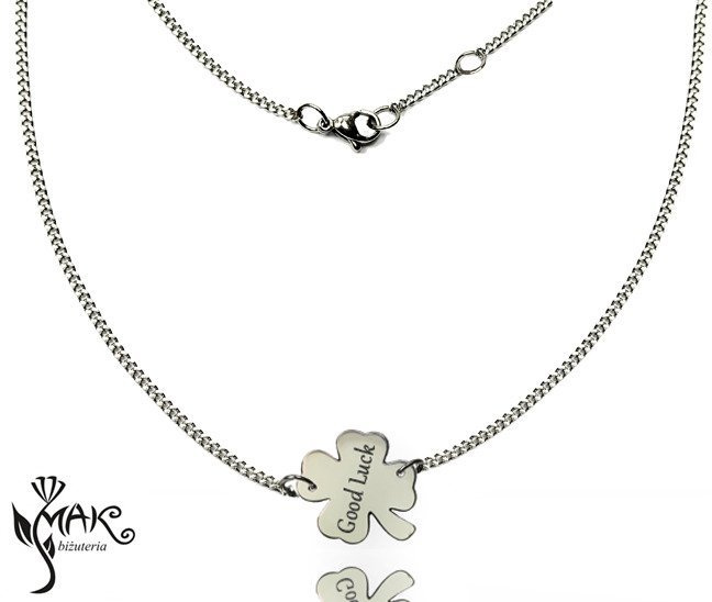 NK725 NASZYJNIK z GRAWEREM koniczynka stal piękny