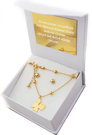 1073/4 komplet Swarovski Elements aniołek złoty prezent na komunię urodziny