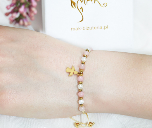 prezent na Komunię dla dziewczynki bransoletka z grawerem zestaw 1803/6