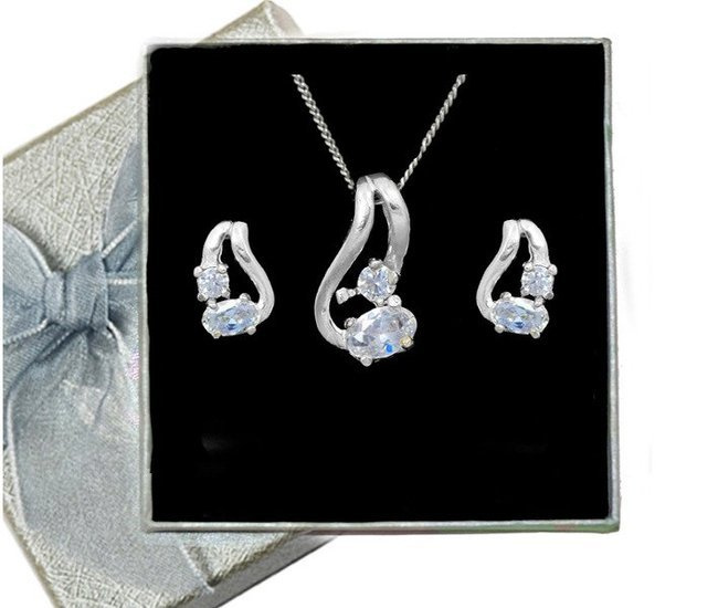480/265  Kompet srebrny z cyrkoniami  kolczyki wisiorek 925