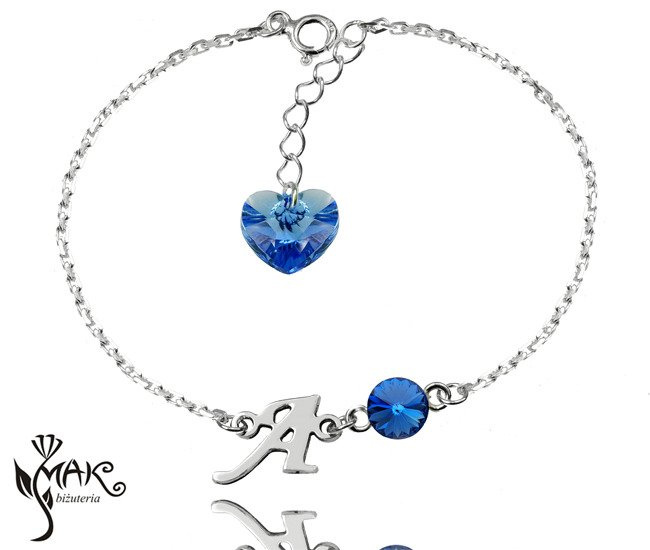 BR858 BRANSOLETKA Z LITERKĄ Swarovski Elements serce