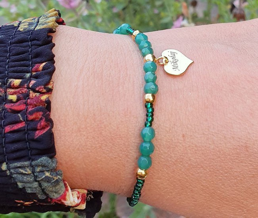 1098 bransoletka z grawerem pozłacane srebro 925 serce agat fasetowany