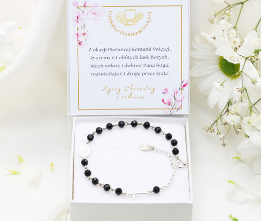 bransoletka różaniec srebrna 925 czarna 1758/9, kamienie naturalne spinel