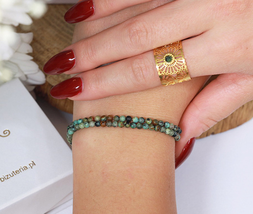1728/10 bransoletka z turkusem afrykańskim kamień naturalny złocona