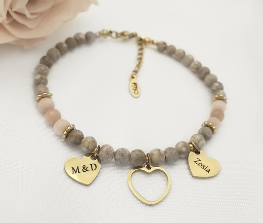 Bransoletka grawerowana z imiomani dzieci super mama kamienie naturalne Premium 1734/9