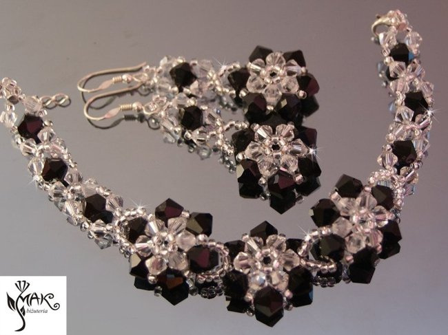 KPL176 BIAŁO-CZARNA KOMPLET KRYSZTAŁY SWAROVSKI ELEMENTS