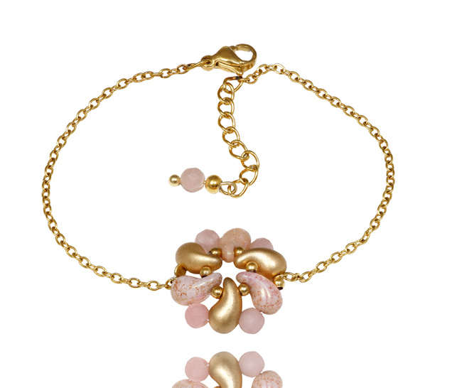 bransoletka pozłacana beżowo-różowa wyplatana ręcznie 1816/13