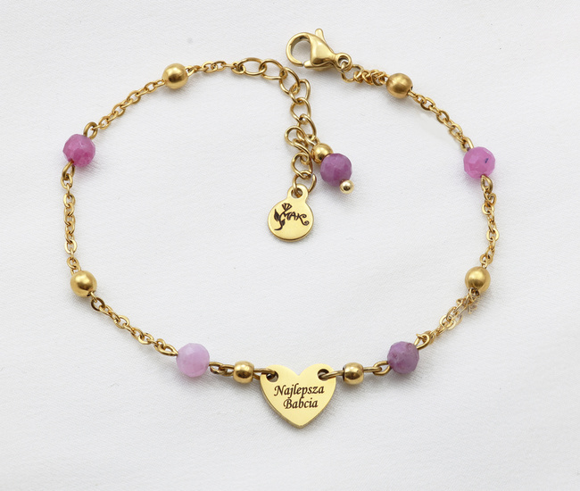 Złota bransoletka z grawerem z sercem i rubinem 1898/6