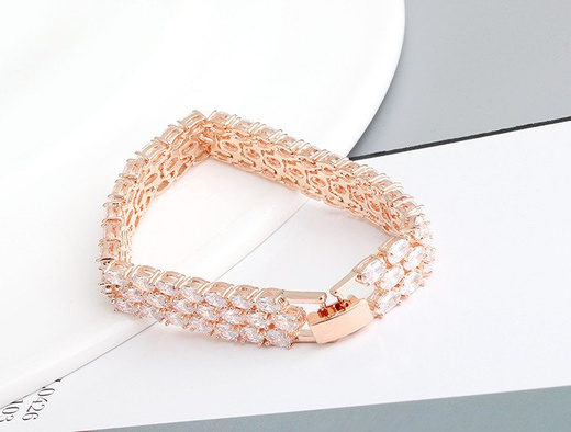 Br599/872 BRANSOLETKA ślubna różowe złoto z cyrkoniami