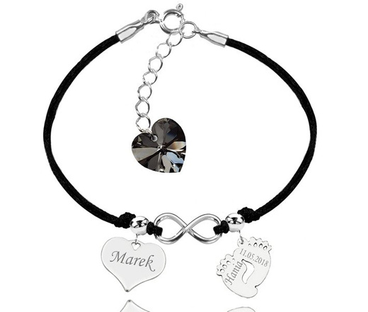 BR993 BRANSOLETKA Z GRAWEREM sznurek infinity Swarovski Elements serce