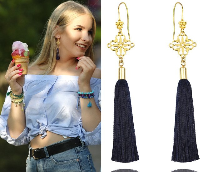 Kol953 Kolczyki frędzle chwosty rozmiar z ażurem - kolory do wyboru