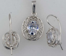 480/196  komplet srebrny ażurowe owale z cyrkonią